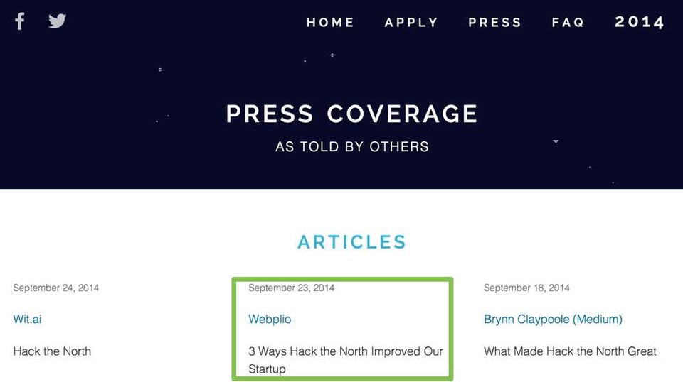Update May 2015: We've been featured on Hack the North's Press page!