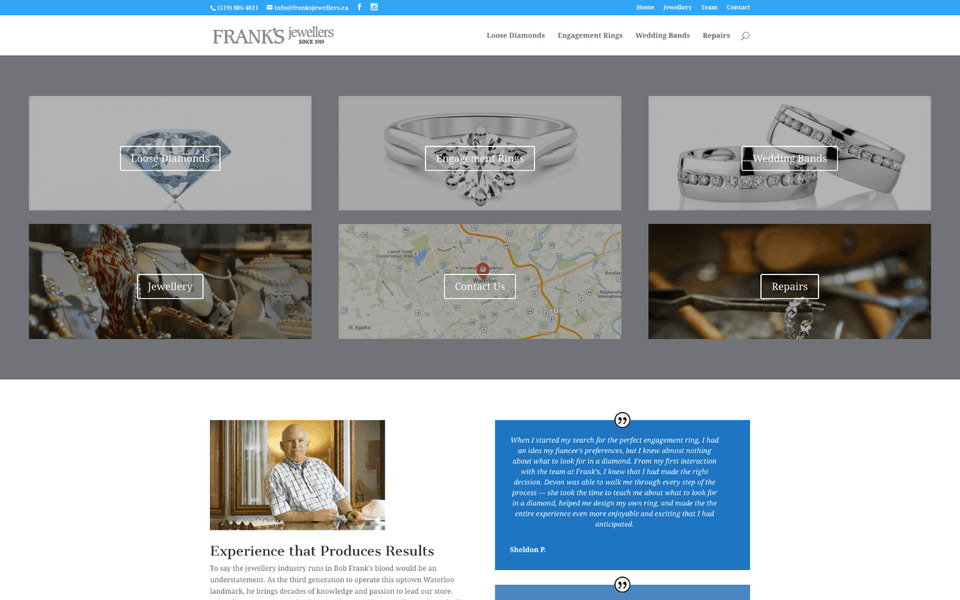 New Frank's Jewellers website.