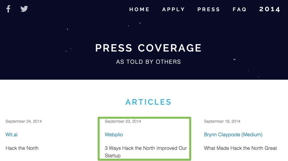 Update May 2015: We've been featured on Hack the North's Press <a href="http://hackthenorth.com/press">page</a>!