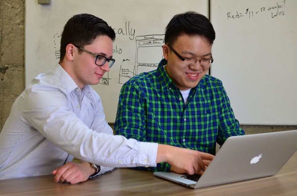 Full Time Entrepreneurs: Brandon and Andrew working on Webplio in the Laurier Launchpad space.